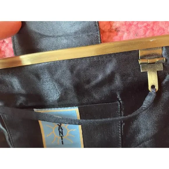 Santi Beaded Clutch Evening Bag Satin + Ornate Gold & Black Beading ~ Lovely - Picture 9 of 9